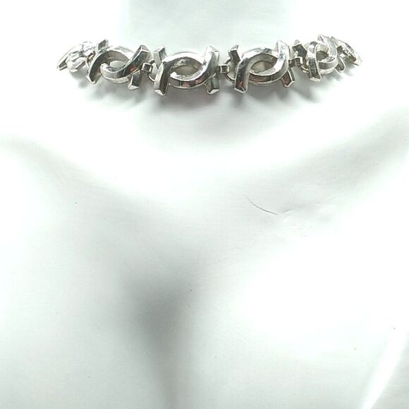 Vintage Marino Linked Choker Necklace Metal Silver-tone 1960s Signed - Picture 12 of 13